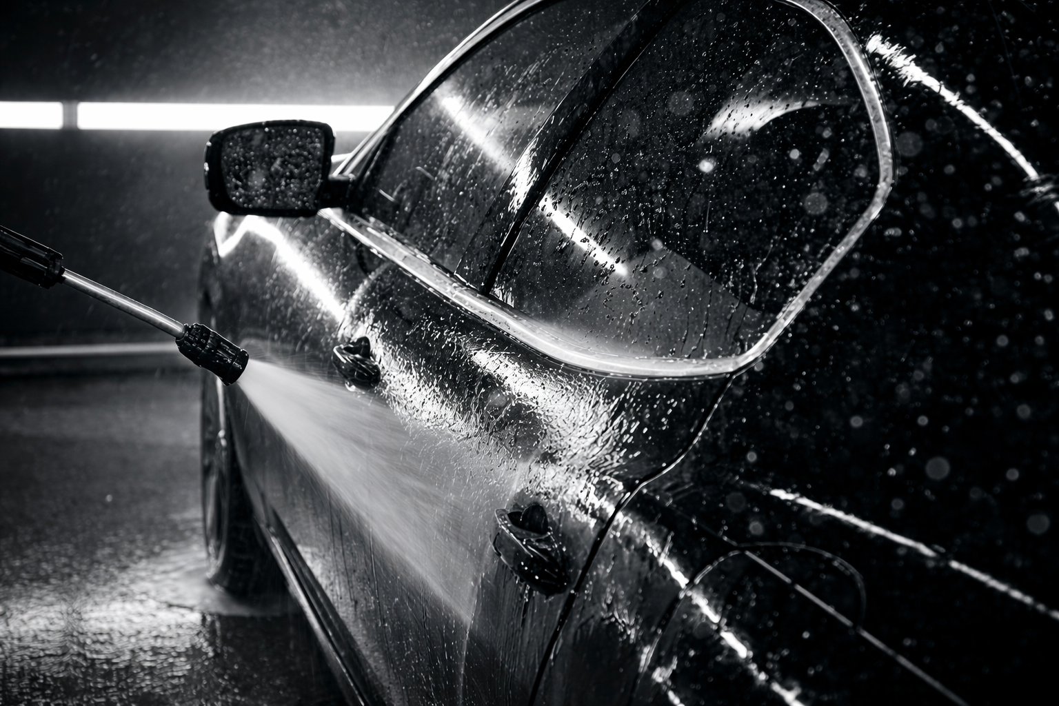 純水の高圧洗車作業