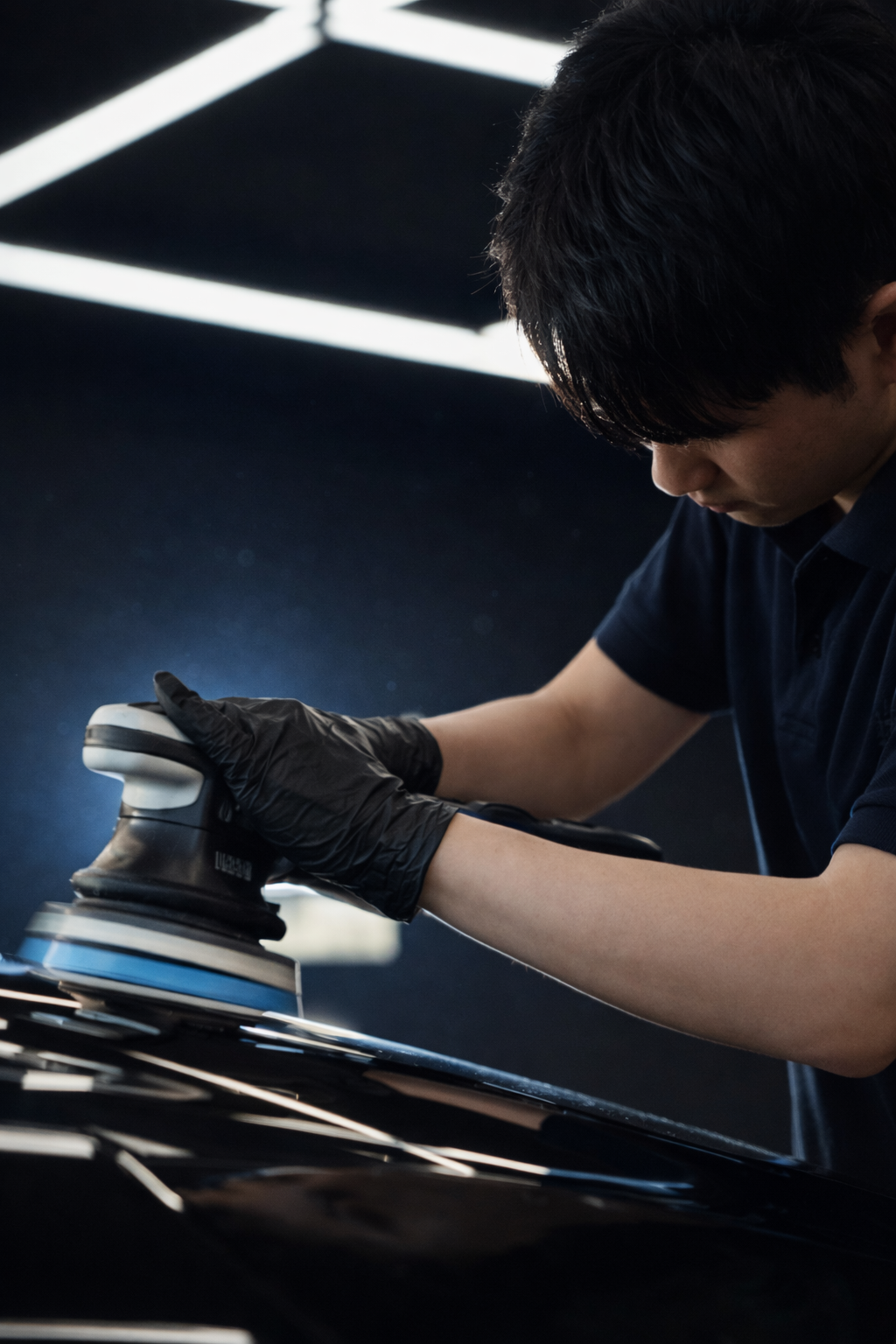 コーティング前のポリッシャー作業